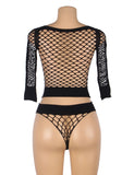 Long Sleeve Two-Piece Bodystocking Egypt With Fishnet Crop Top And Bottom