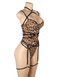 Sexy Leopard Print Strappy Bondage Bodysuit