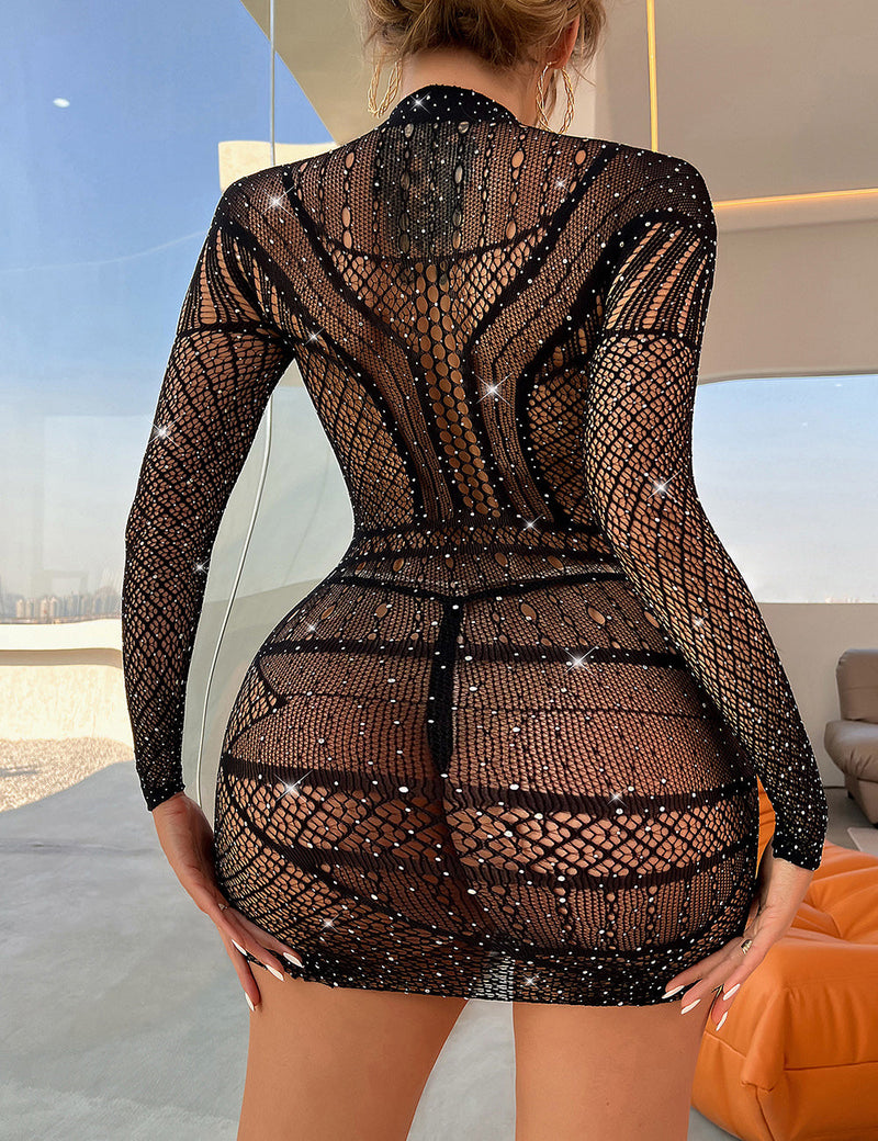 New Sexy Sparkle Glitter Rhinestone Fishnet Hollow Bodystocking