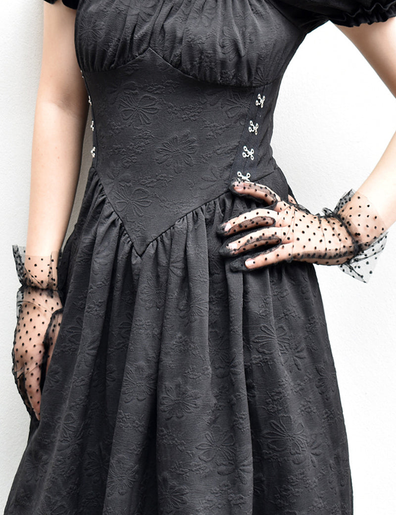 Black Sexy Mesh Gloves With Polka Dots
