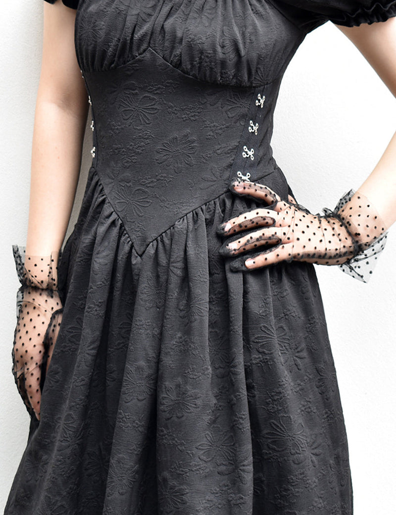 Black Sexy Mesh Gloves With Polka Dots
