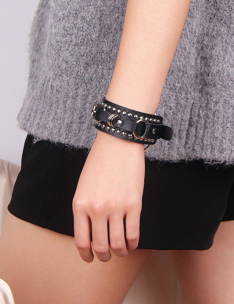 Black PU Punk Gothic Rivet Bracelet
