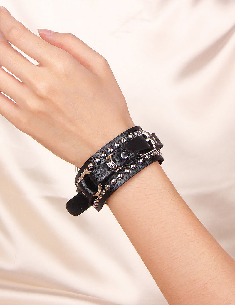 Black PU Punk Gothic Rivet Bracelet
