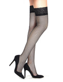 White & Black Fishnets Thigh High Stockings Silicone Lace Top Stay Up Sheer Hosiery