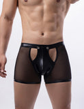 Sexy Mesh Openable Crotch Imitation Leather Men's Boxer Underwear