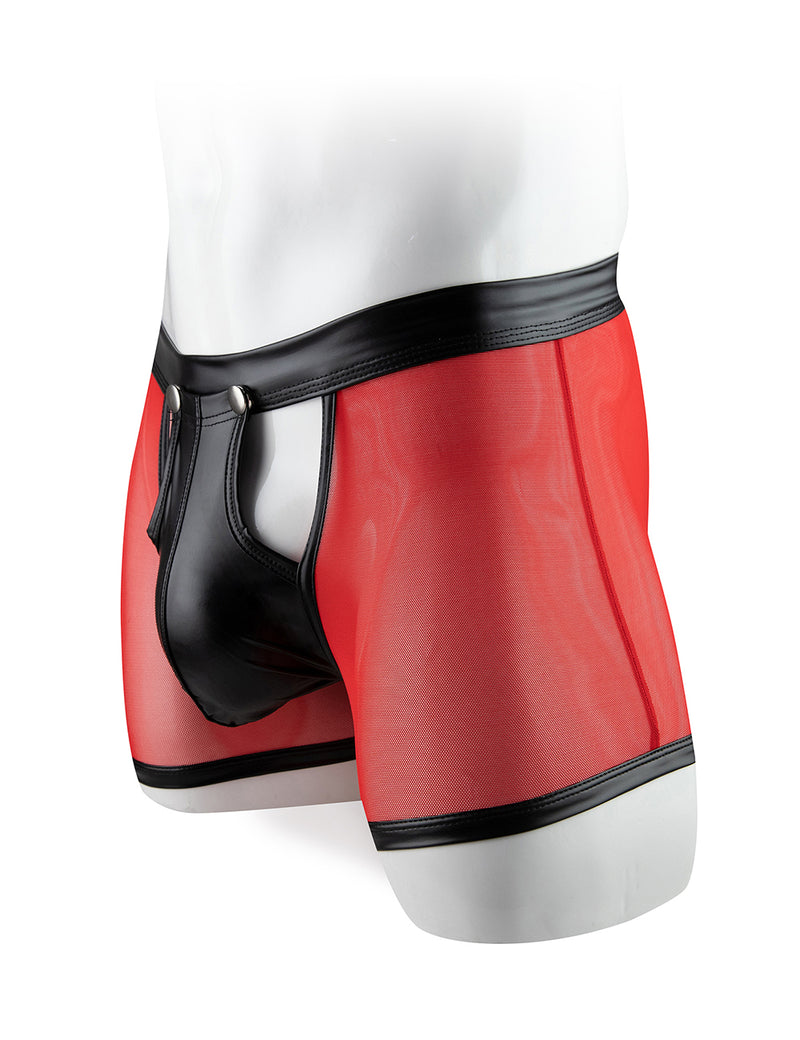 Sexy Mesh Openable Crotch Imitation Leather Men's Boxer Underwear