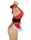 Sexy Red Christmas Type Lace Halter Teddy Lingerie