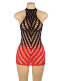 Black And Red Two-Color Gradient Stretchy Fishnet Bodystocking Egypt