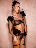 Red Feather Lace Chain Sexy Bra Egypt Set