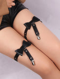 Black Bow Faux Leather Adjustable Studded Punk Leg Rings Garter Clips