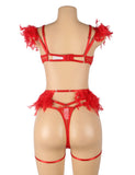 Red Feather Lace Chain Sexy Bra Egypt Set