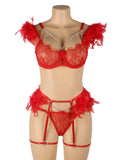 Red Feather Lace Chain Sexy Bra Egypt Set