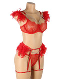 Red Feather Lace Chain Sexy Bra Egypt Set