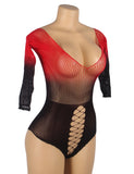 Black And Red Two-Color Gradient Stretchy Fishnet Bodystocking Egypt