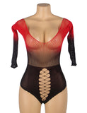 Black And Red Two-Color Gradient Stretchy Fishnet Bodystocking Egypt