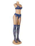 Blue Mesh Printed Sexy Bra Set Egypt