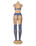 Blue Mesh Printed Sexy Bra Set Egypt