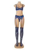 Blue Mesh Printed Sexy Bra Set Egypt