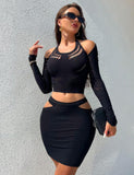 Black Sexy Egypt Long Sleeves Hollow Cut Bodystocking Set