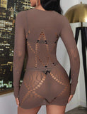 Brown Sexy Long Sleeves Bodystocking Egypt