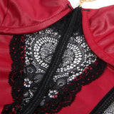 Burgundy Removable Chains Faux Leather Lace Sexy Lingerie