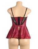 Burgundy Removable Chains Faux Leather Lace Sexy Lingerie Egypt