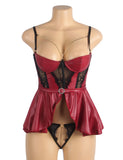 Burgundy Removable Chains Faux Leather Lace Sexy Egypt Lingerie