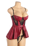 Burgundy Removable Chains Faux Leather Lace Sexy Lingerie Egypt