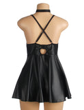 Black PU leather Suspender Sexy Nightdress