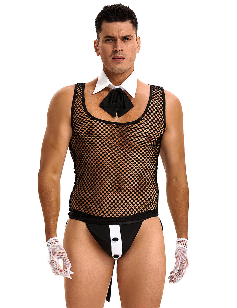 Black Men Sexy See Through Valet Underwear Set