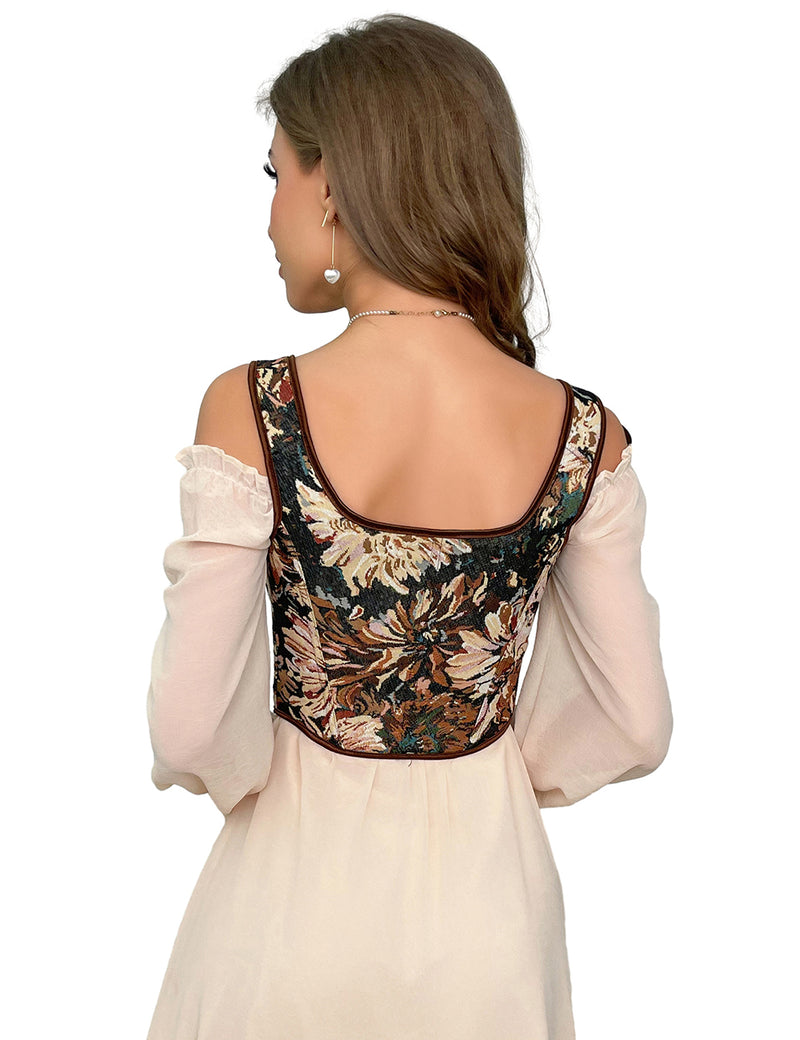 13 Pieces Plastic Bones Vintage oil Painting Print Style Lace Up Corset Bustie