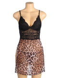 Leopard Egypt Print Mesh Lace Side Slit Sexy Lingerie With Chains