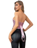 15 Pieces Plastic Bones Pink Sequined Palace Style Lace Up Corset