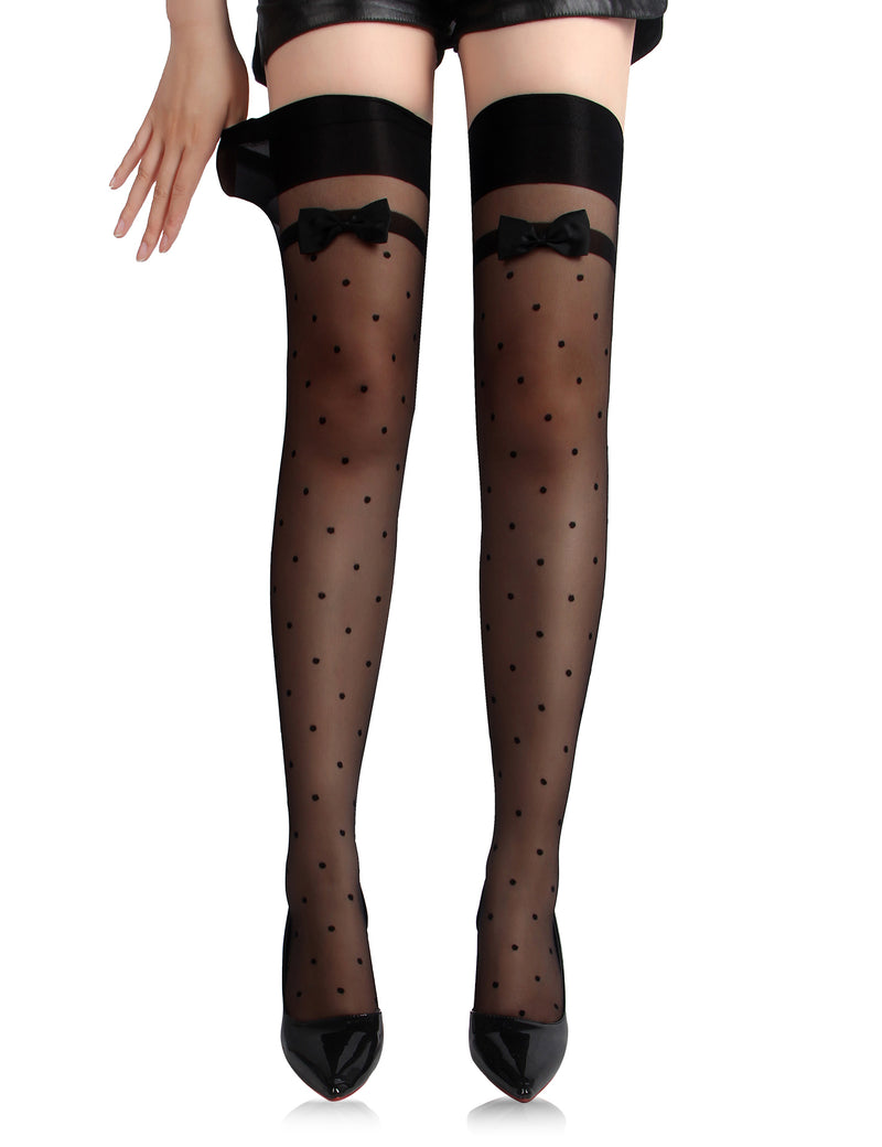 Jacquard Bow Tie Black Spot Stockings