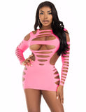 Black & Pink & Hot Yellow Sexy Long Sleeves Hollow Out Bodystocking