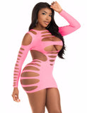 Black & Pink & Hot Yellow Sexy Long Sleeves Hollow Out Bodystocking