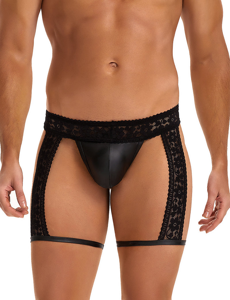 Black Sexy Lace Imitation Leather Men Egypt Underwear