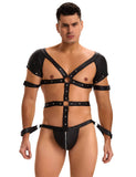 Black Sexy Faux Leather Harness Zipper Men Egypt Bodysuit Lingerie