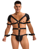 Black Sexy Faux Leather Harness Zipper Men Egypt Bodysuit Lingerie