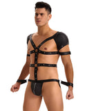 Black Sexy Faux Leather Harness Zipper Men Egypt Bodysuit Lingerie