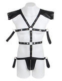 Black Sexy Faux Leather Harness Zipper Men Egypt Bodysuit Lingerie