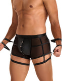 Black Sexy PU Leather See Through Men Briefs