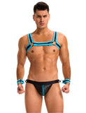 Blue Men Sexy PU Leather Harness Zipper Underwear Set