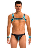 Blue Men Sexy PU Leather Harness Zipper Underwear Set