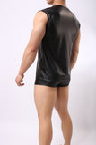 Black Men PU Leather Sleeveless T-Shirt Top