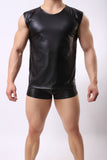 Black Men PU Leather Sleeveless T-Shirt Top