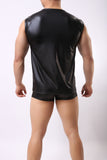 Black Men PU Leather Sleeveless T-Shirt Top