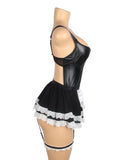 Black Sexy PU Leather Mesh Maid Costume Egypt