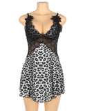 Leopard Print Lace Stitching Strap with Flower Babydoll Egypt