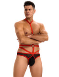 Red Men Sexy Harness Halter Bodysuit